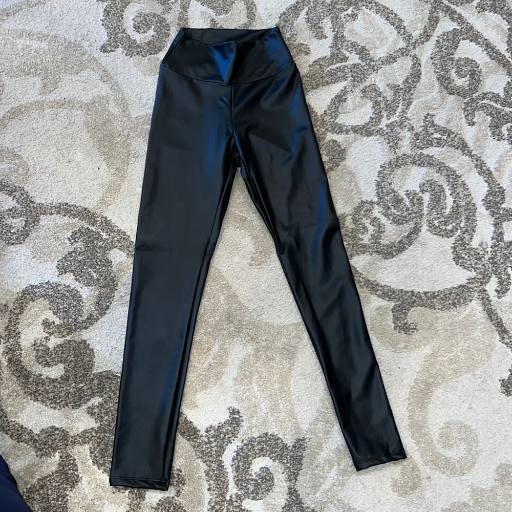 Branded Royalty pleather black tights in size small!